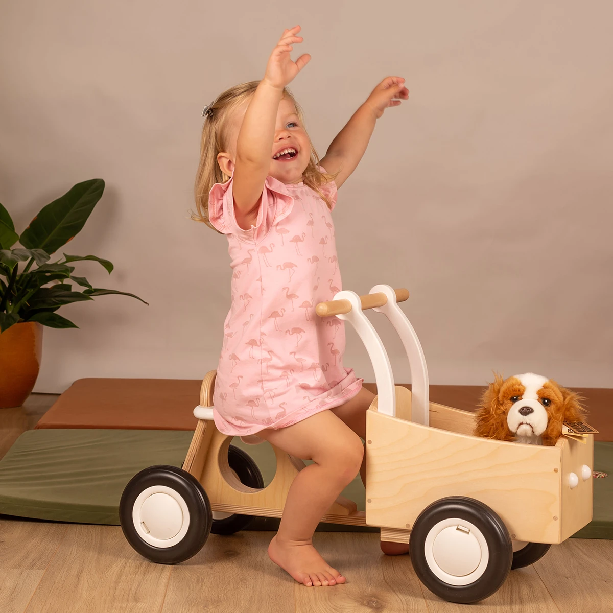 Houten Bakfiets Retro Wit Loopfiets VanDijkToys 5 Houten Bakfiets Retro Wit Loopfiets VanDijkToys - Afbeelding 3