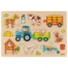 Goki Houten Noppenpuzzel Boerderij+Traktor -Beste Speelgoed Winkel goki 57468 noppenpuzzel traktor met aanhangwagens 2