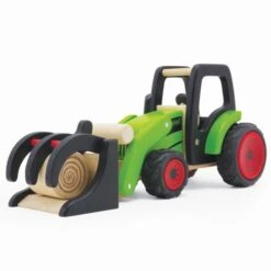 Pintoy Houten Tractor Met Voorlader -Beste Speelgoed Winkel houten tractor met hooilader pintoy 13552 1