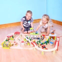 BigJigs BJT018 Houten Trein 124-delige Treinset Transport -Beste Speelgoed Winkel treinset transport bigjigs bjt018 4